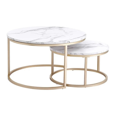 Set of 2 Leonor glass side tables in white and golden steel structure