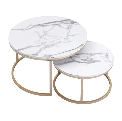 Set of 2 Leonor glass side tables in white and golden steel structure