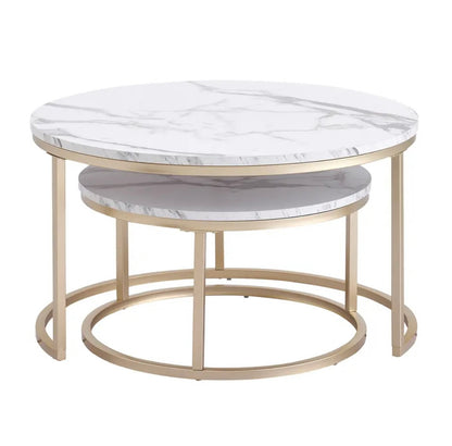 Set of 2 Leonor glass side tables in white and golden steel structure